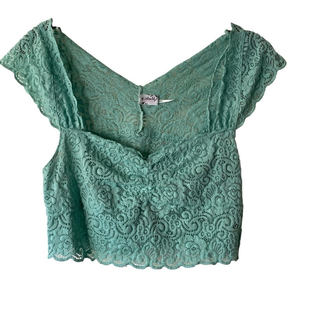 Free People Intimately Bralette Lace Crop Boho Floral Summer Army Green SZ PS